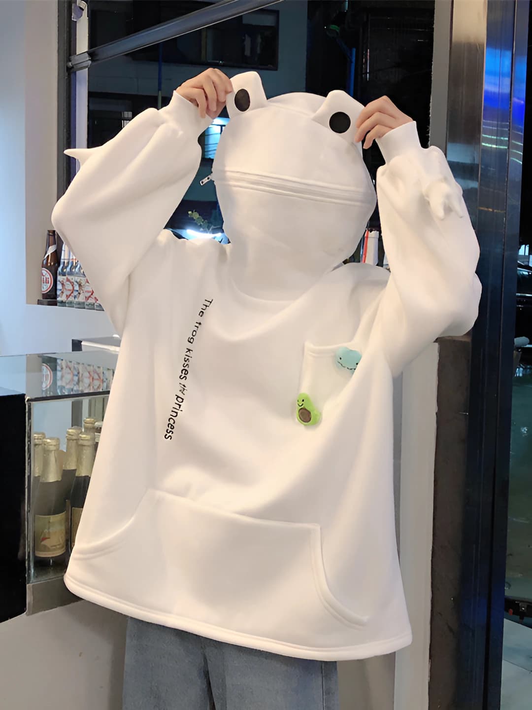 Women's fleece-lined and thickened loose fit sweatshirt, long sleeve, printed, Korean style, for autumn-winter