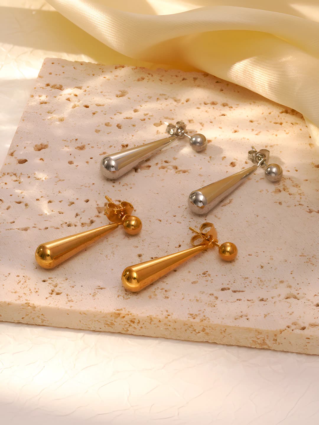 Women's long titanium steel earrings with geometric design