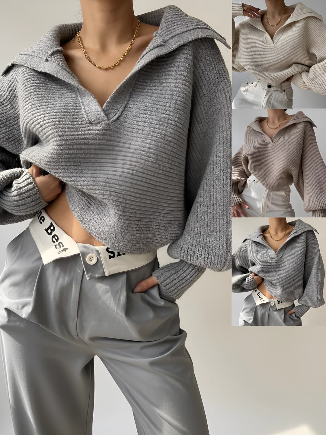 Women's 2026 spring-autumn knit sweater, sleeveless, lapel collar, high neck, spandex fabric, street style
