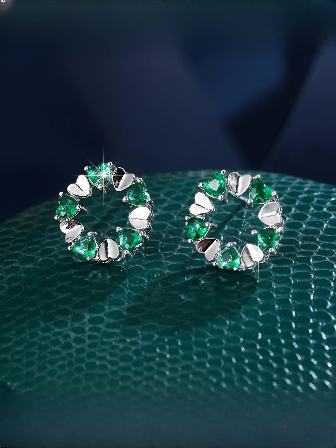 Women's retro stud earrings with zircon heart and round ring