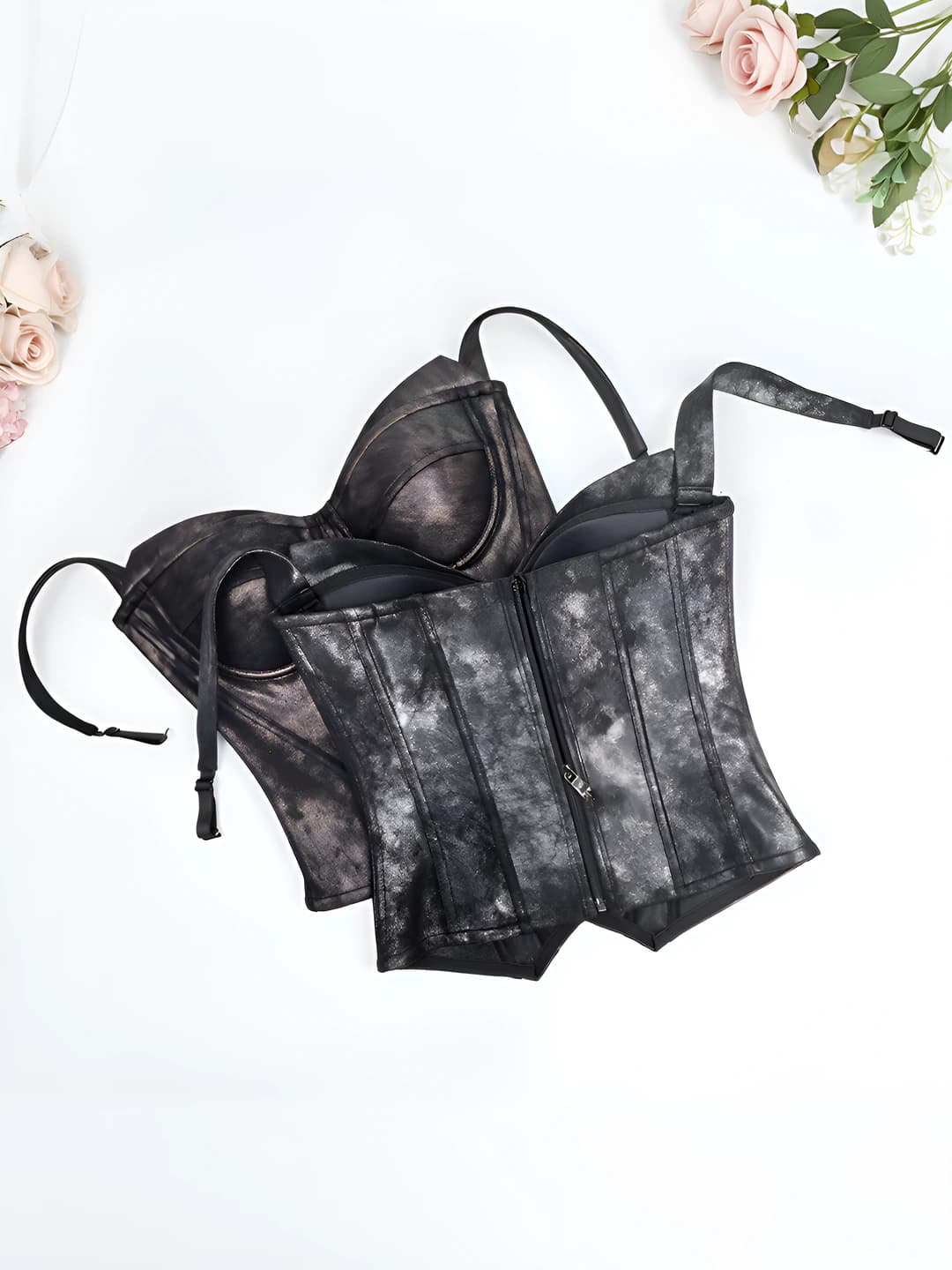 Women's PU leather retro corset, slim fit, cropped, all-season, stretch, for outerwear