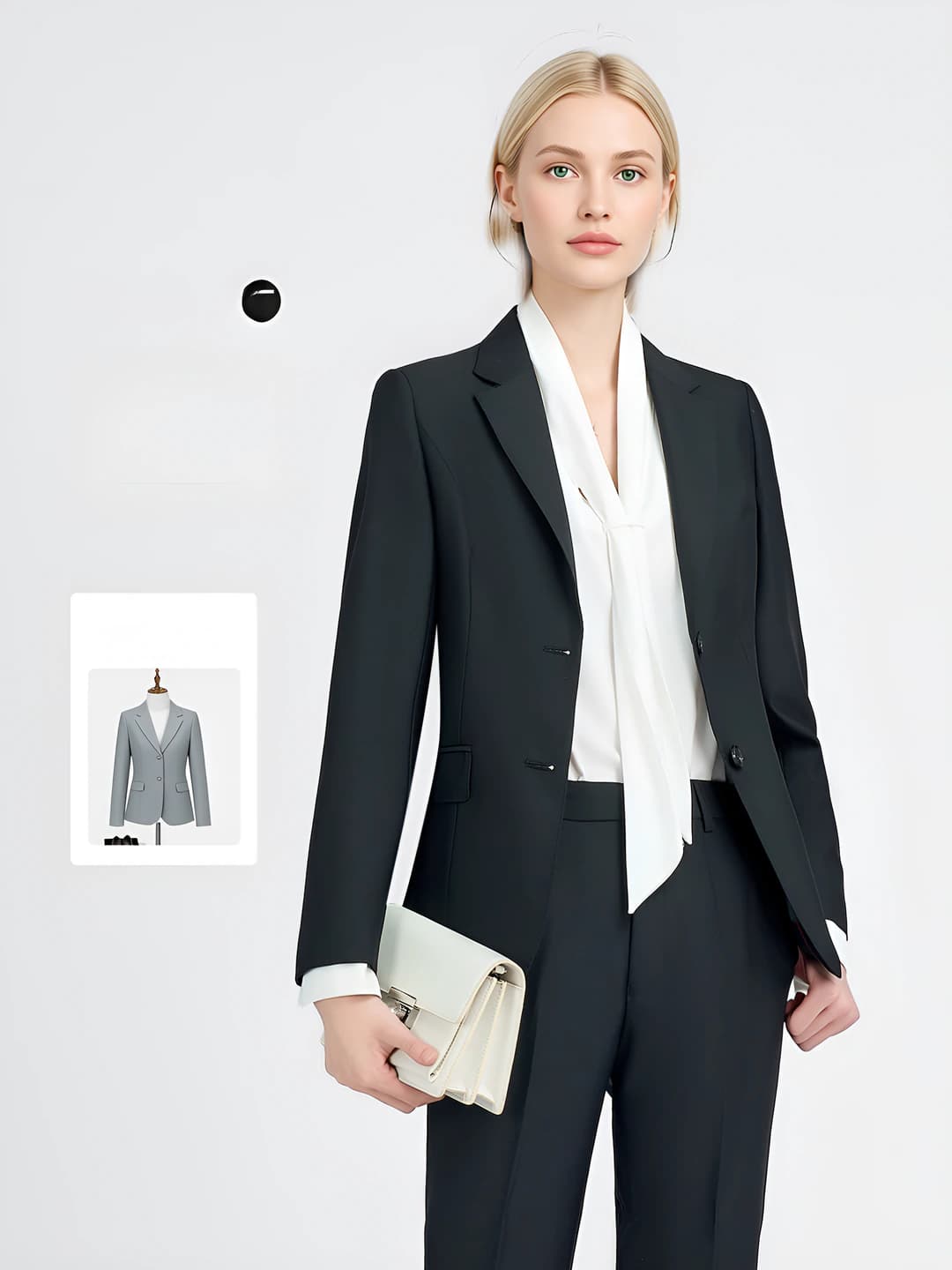 Women's suit with skirt: Spring, black, 70% wool blazer and mini skirt, long sleeve, business style set