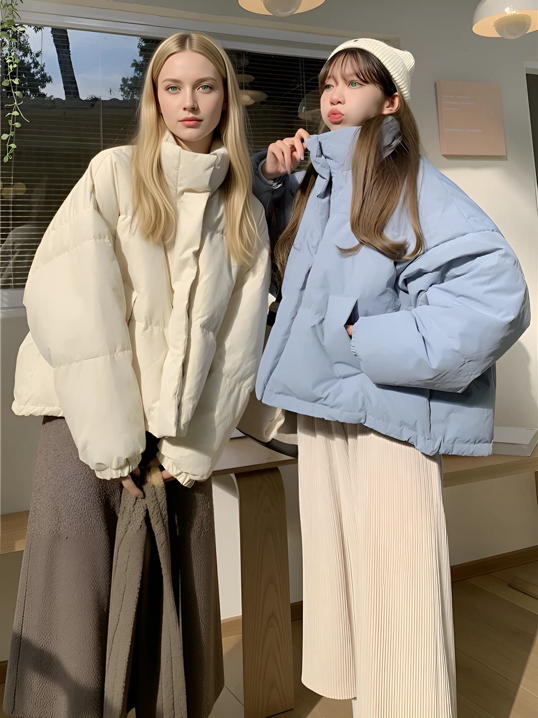 Women's thickened padded jacket with down-alternative fill, short, Korean style, loose fit, POLO collar, zip, autumn-winter