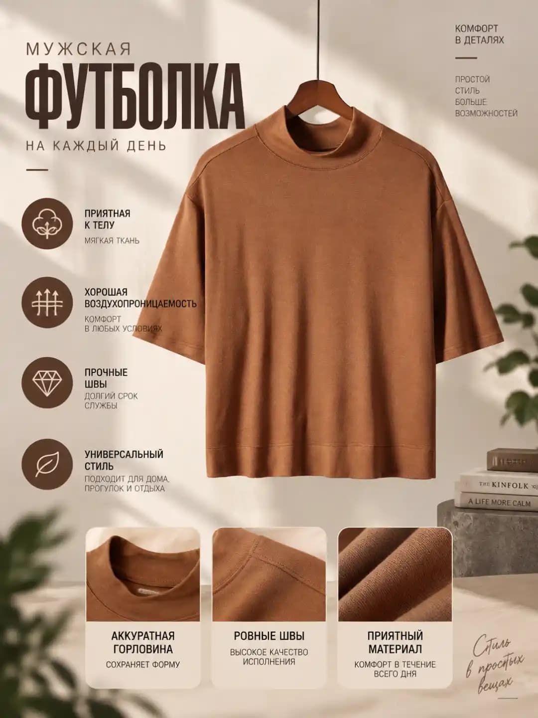 Women's loose mock-neck knit top, spring-autumn, solid colour, elbow-length sleeve, acrylic fabric