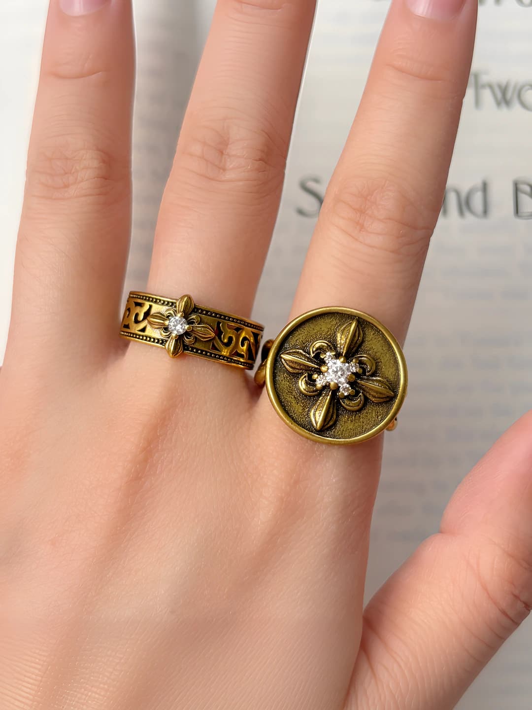 Women's adjustable open ring with cross design, retro style