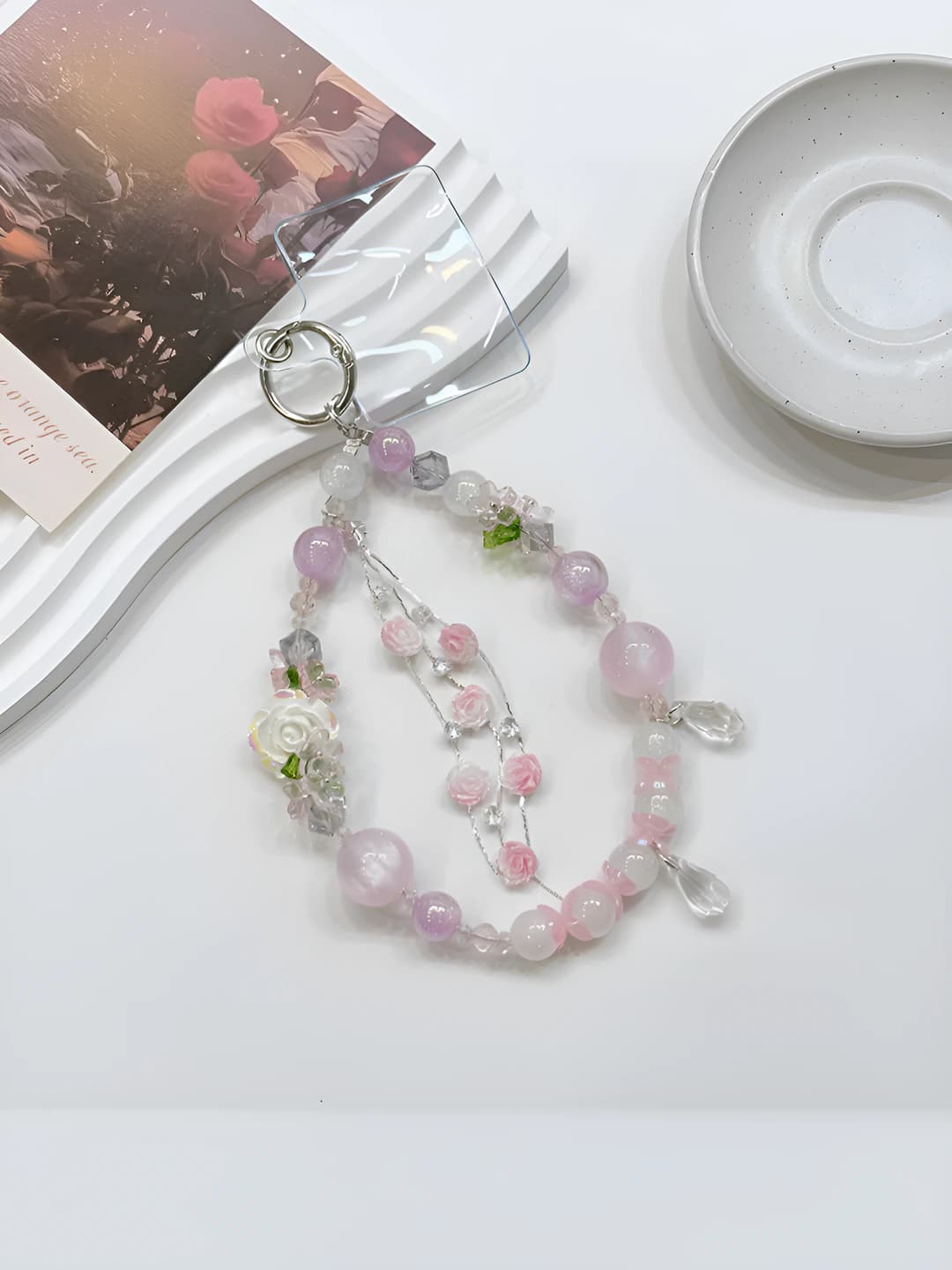 Rose bead phone chain