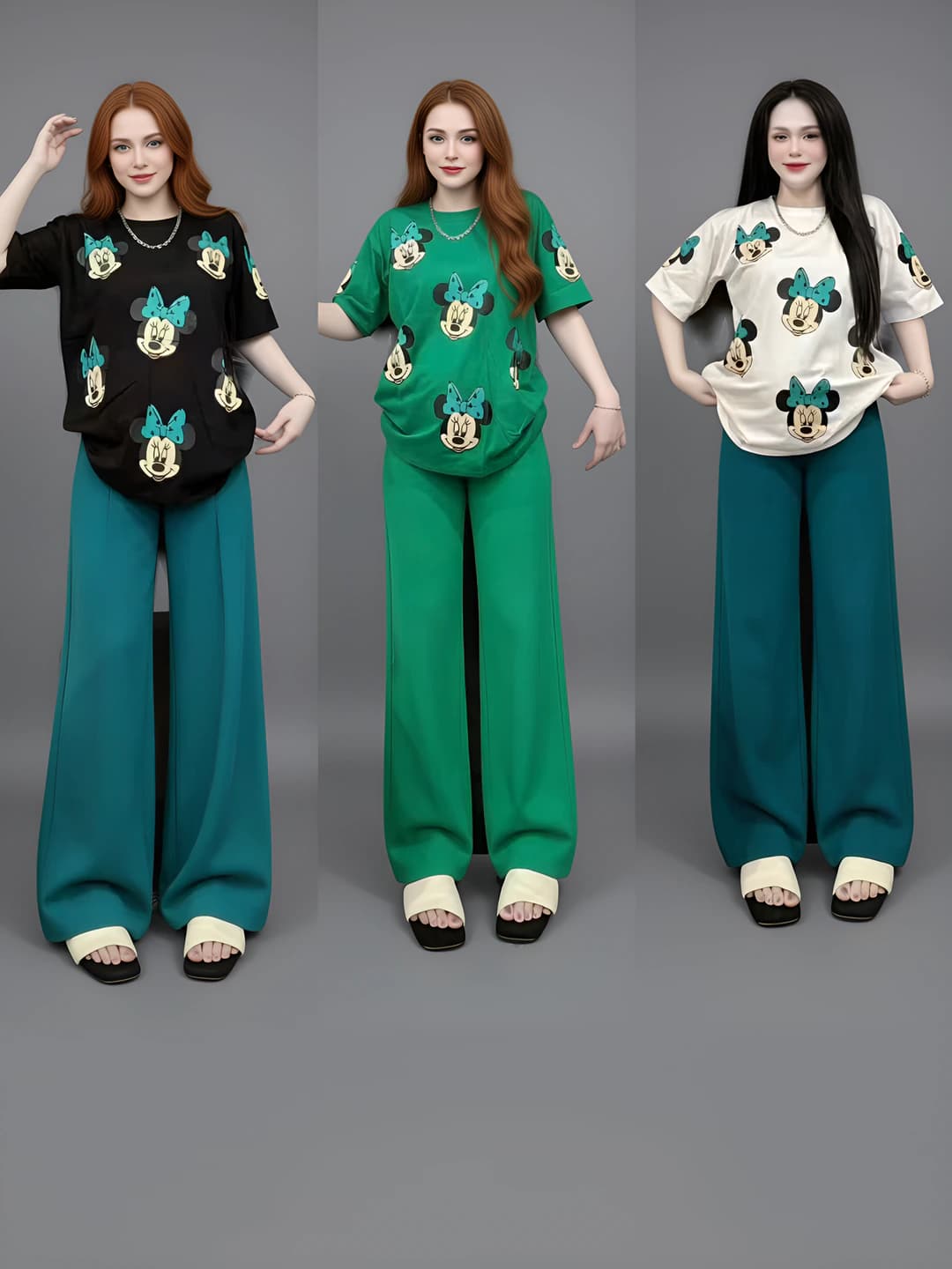 Women's summer casual wide-leg trousers and t-shirt set, loose fit, short sleeve, slimming, printed