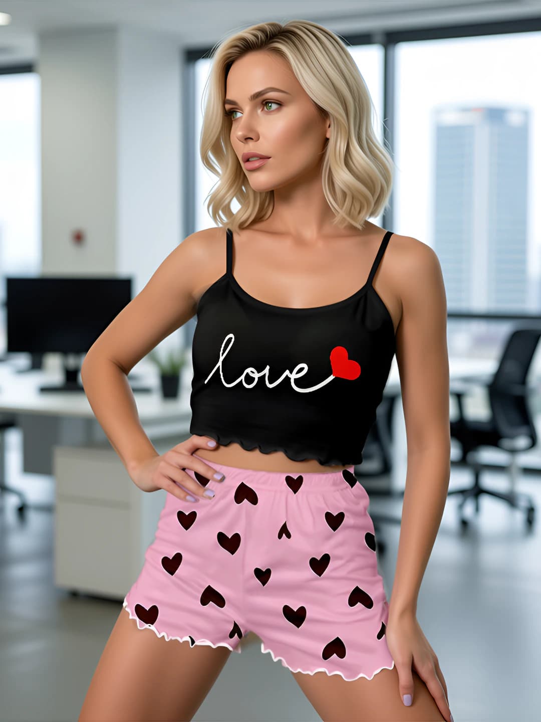 60111_Pink pants black clothes heart