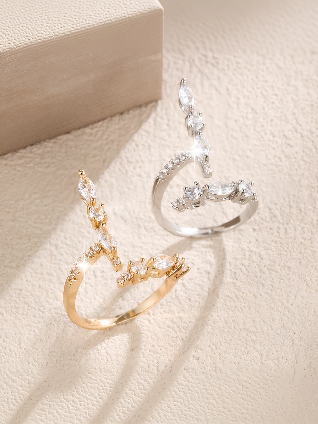 Women's open ring with gold plating, zircon, irregular shape, individual style
