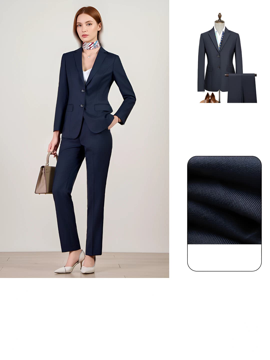 Navy, 70% wool, suit