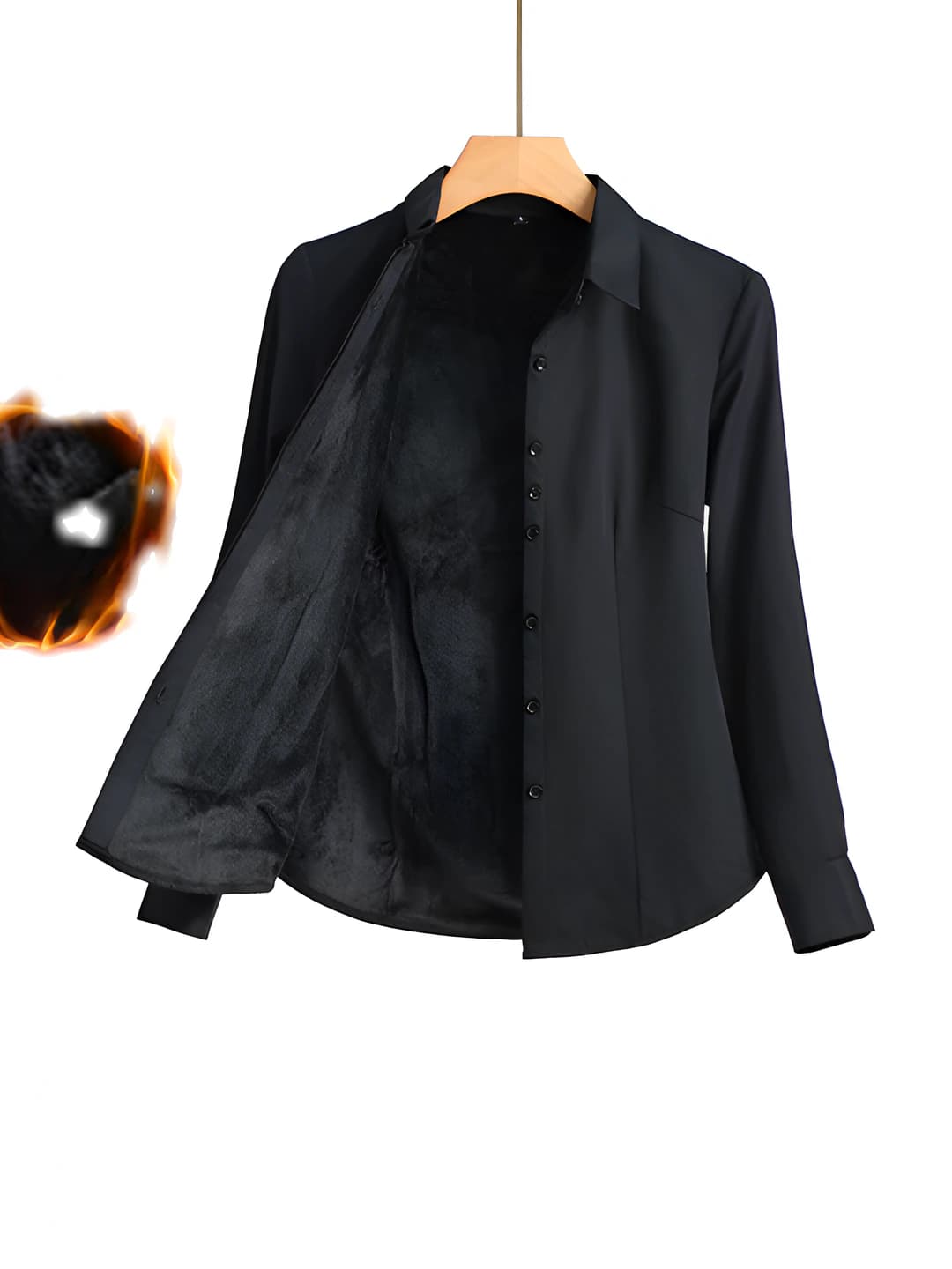 Fleece - Black shirt [Square collar, hidden placket]