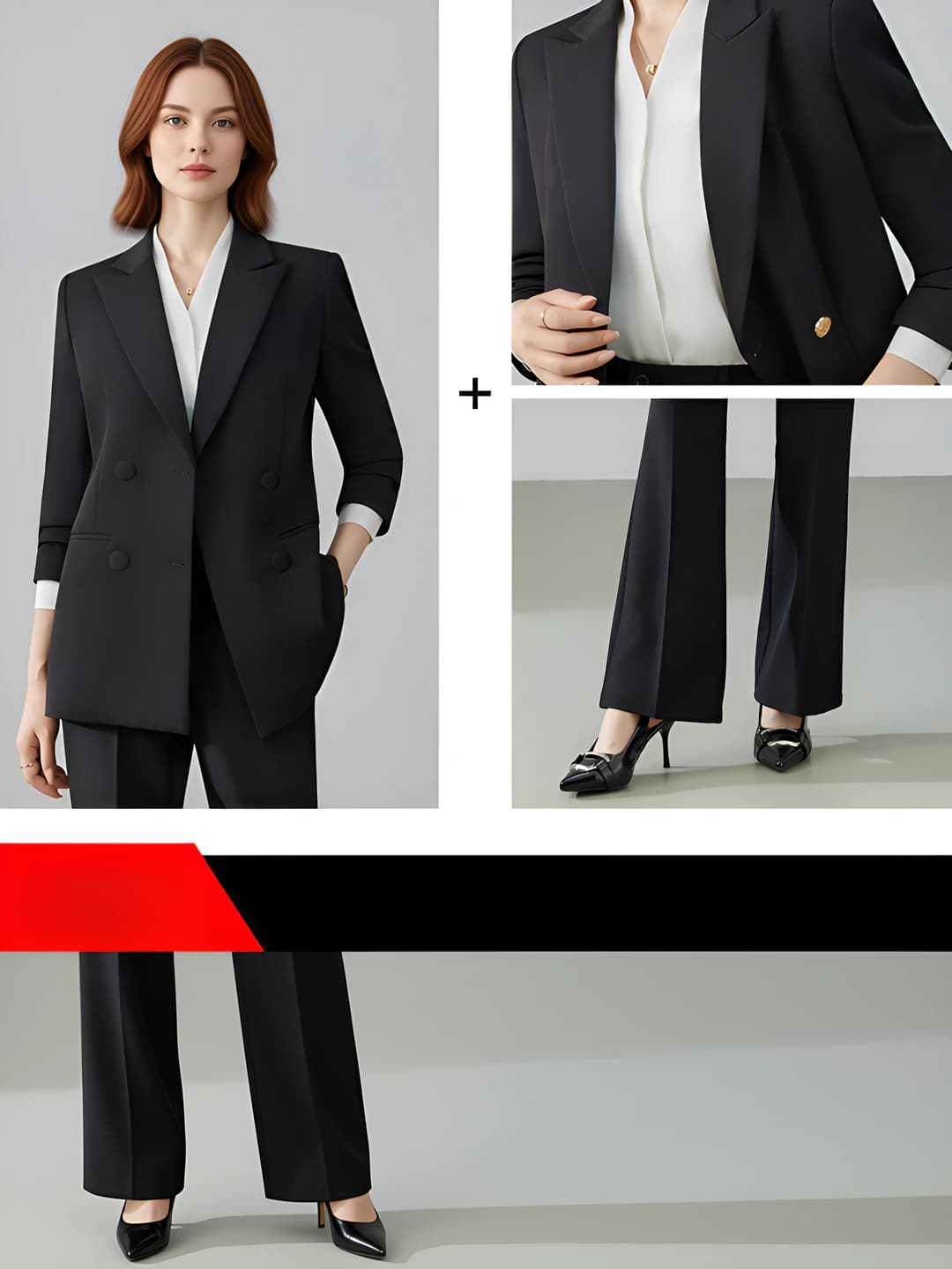 Black Blazer + Slightly Flared Pants + White Shirt