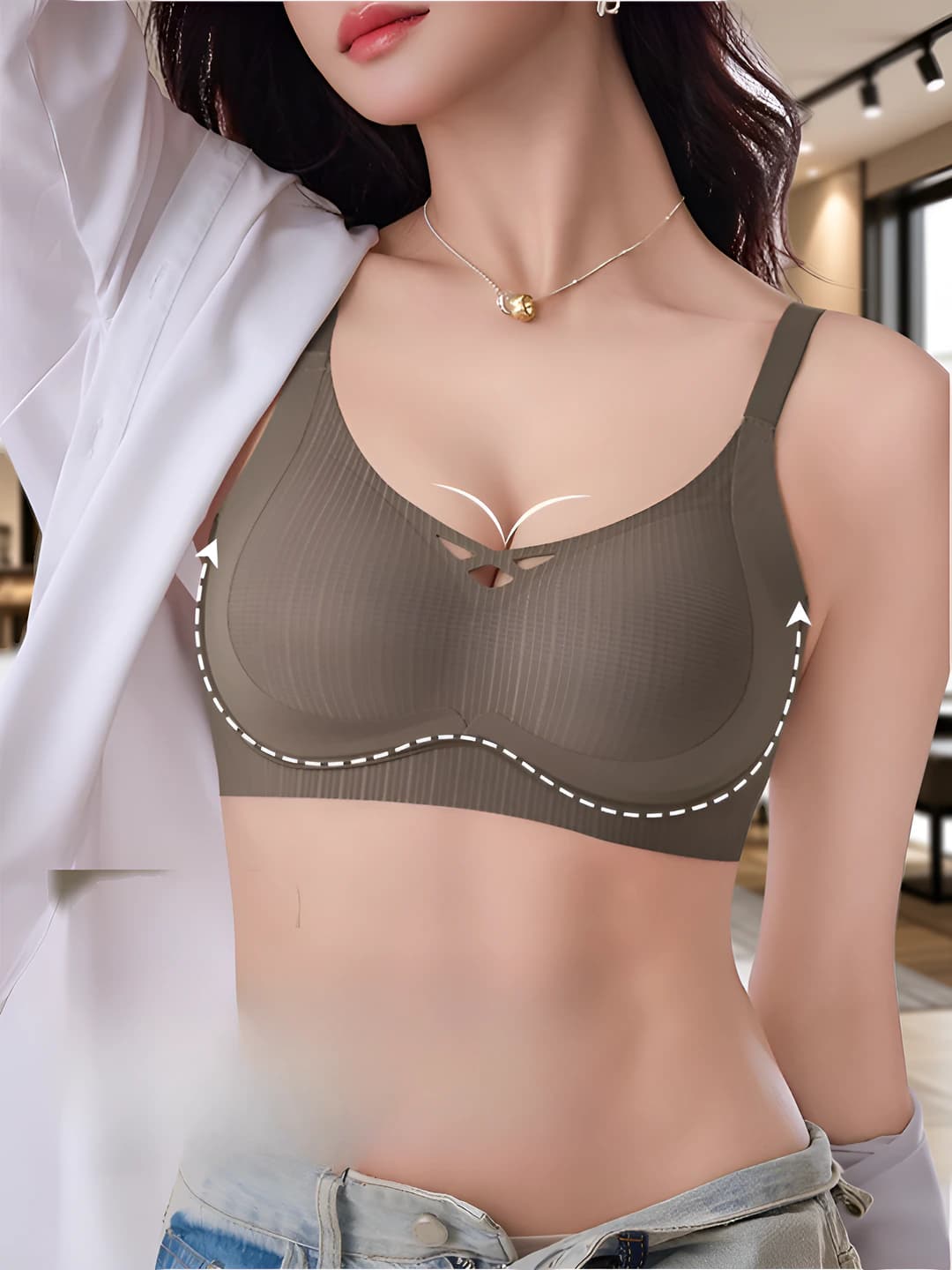 Women's lace bra: seamless, push-up, side breast gathering, anti-sagging, lifting, for small bust, wire-free, cloud shape