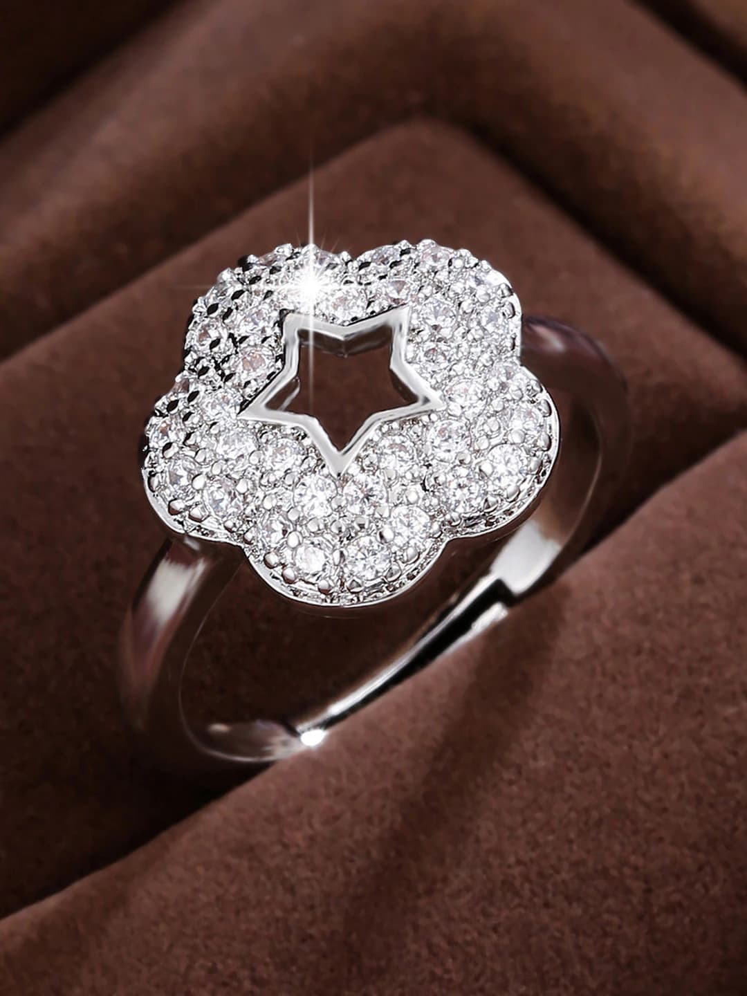 Women's open ring with five-pointed star zircon in minimalist style