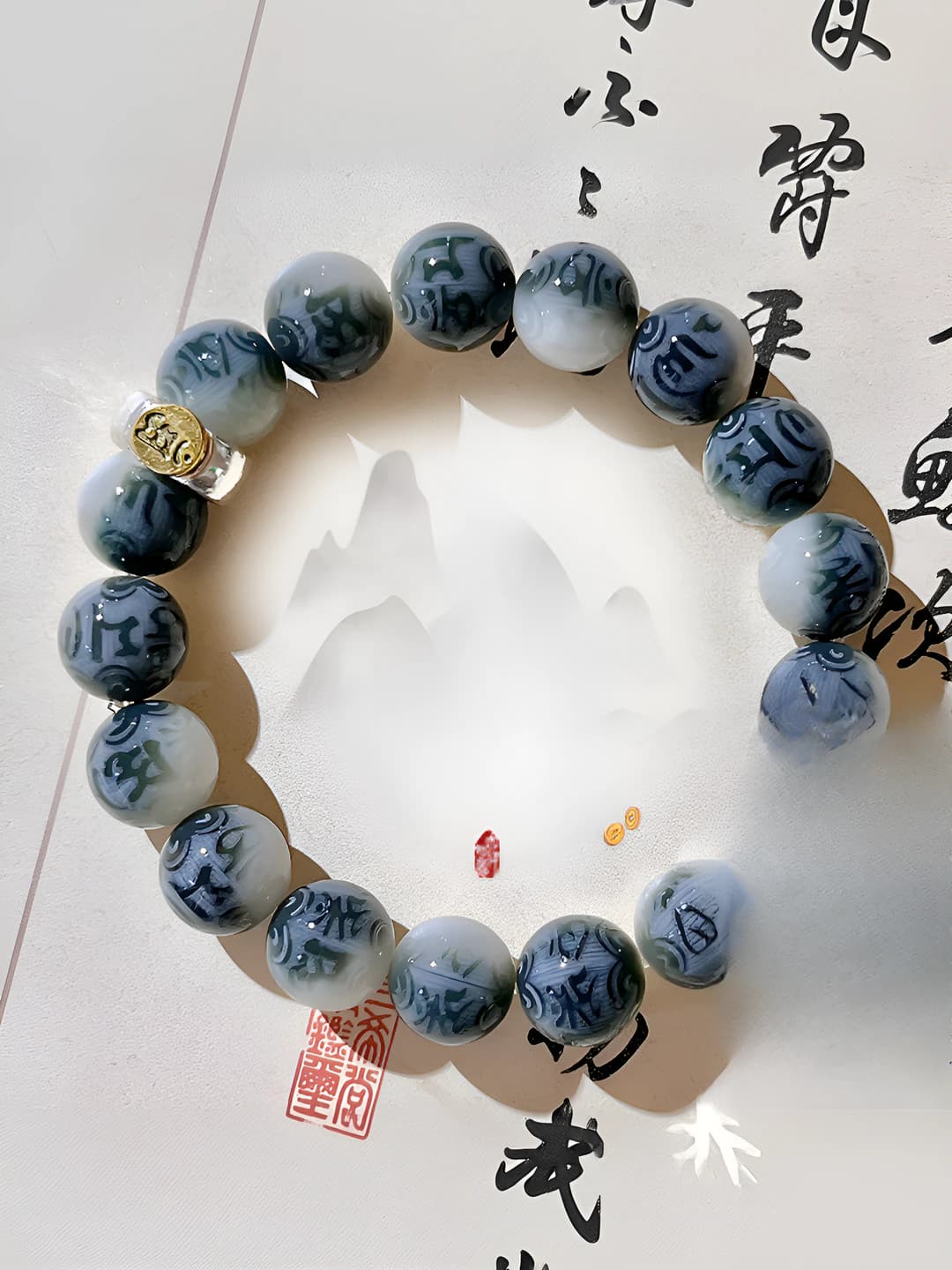 Bodhi root beads with six-syllable mantra engraving, national style, unisex