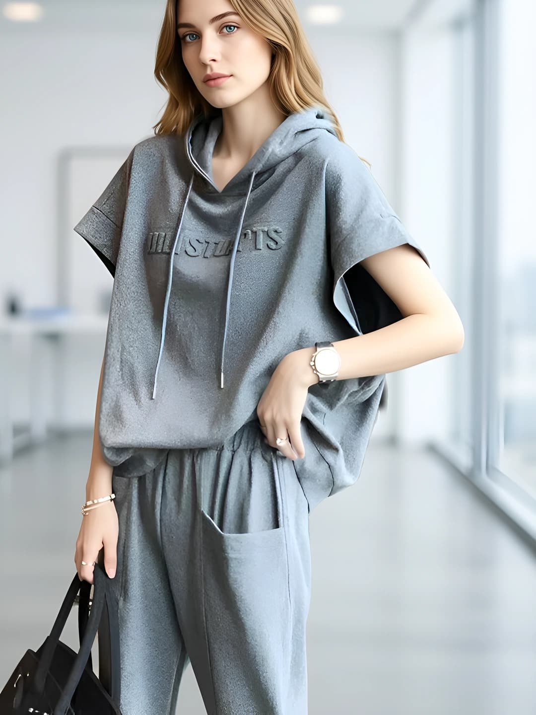 Women's summer sports loose fit (oversize) short sleeve two-piece set (t-shirt and trousers)