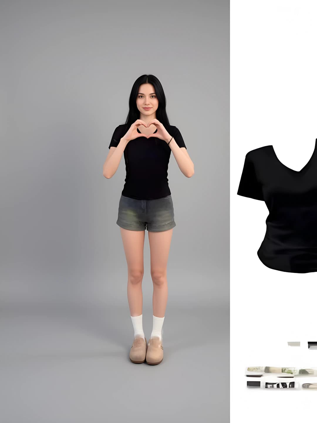 Women's summer black short sleeve V-neck slim fit slimming t-shirt