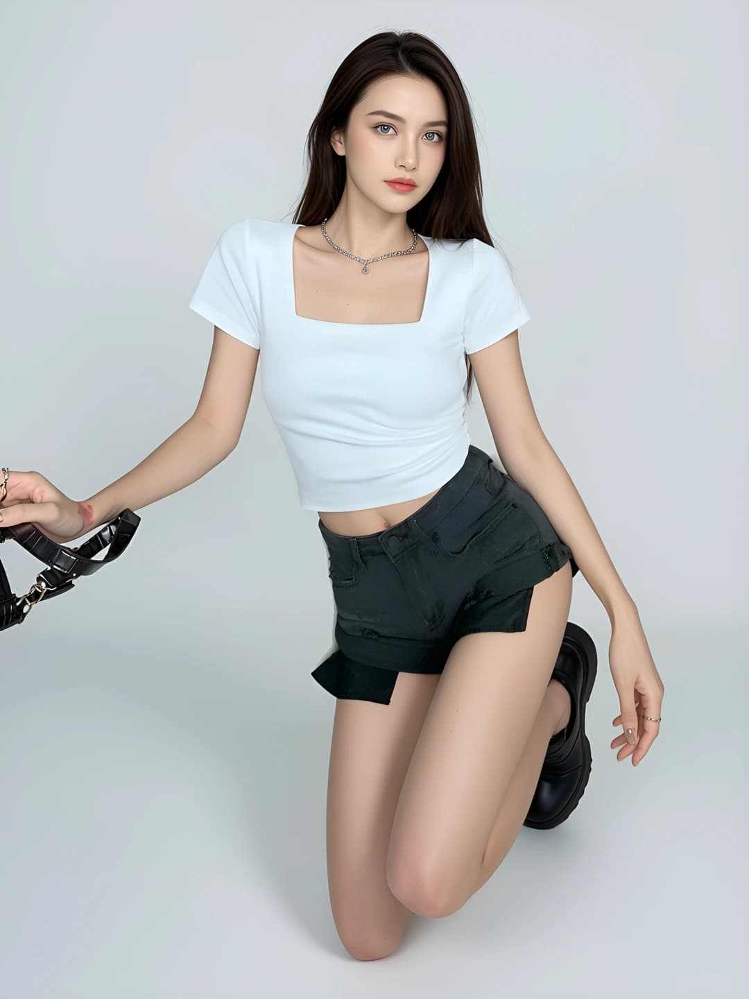 Women's 2026 summer slim fit short sleeve t-shirt, solid colour, high waist, cropped, milk silk fabric