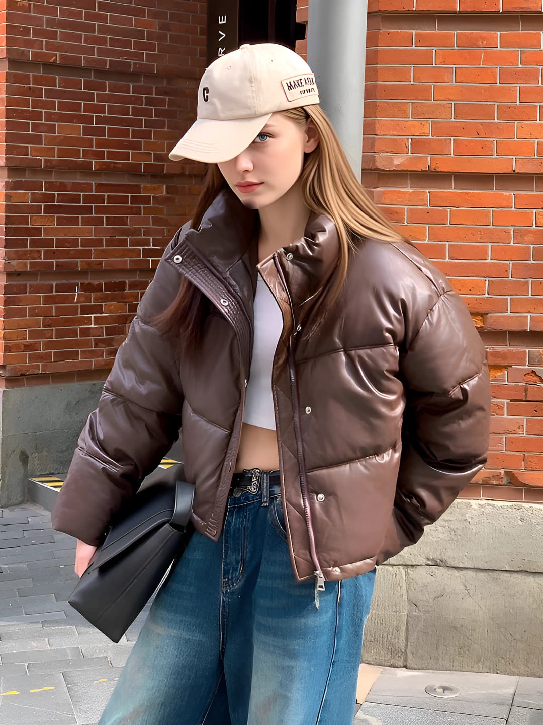 Women's 2026 winter padded jacket, short, stand collar, zip, loose fit, down-alternative fill, solid colour, petite