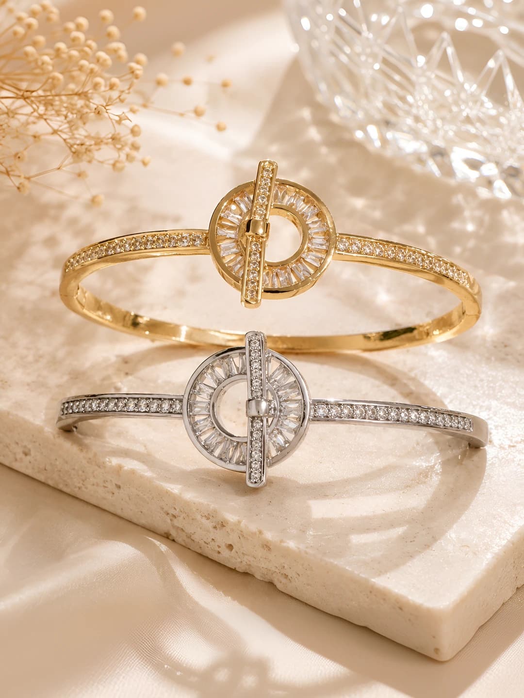 Women's sunflower circle T-bar bracelet, rhinestone, bright, light luxury design, individual style