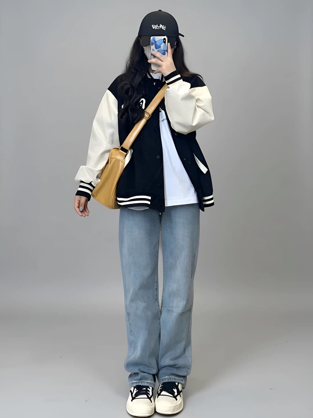 Women's vintage style Korean style loose fit jacket, long sleeve, POLO collar, printed, polyester fabric