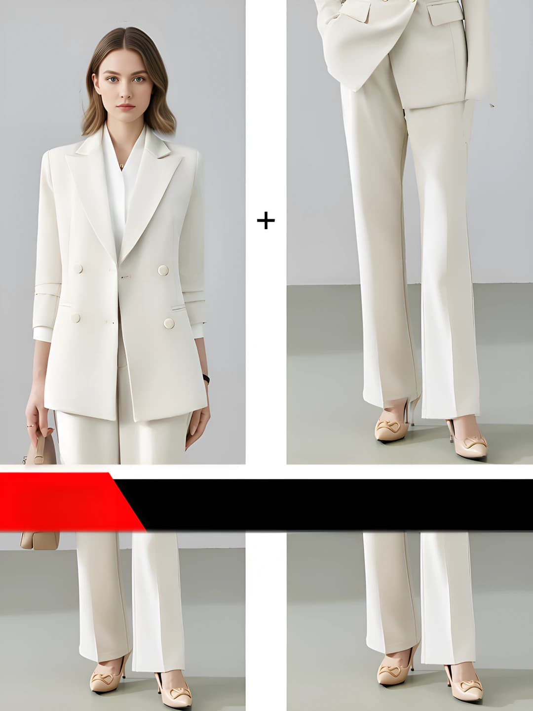 Beige-Apricot Blazer + Slightly Flared Pants