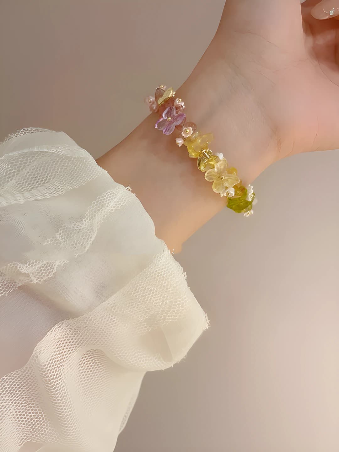 Summer colorful beaded flower bracelet, women's, sweet and fresh style, for office and daily wear