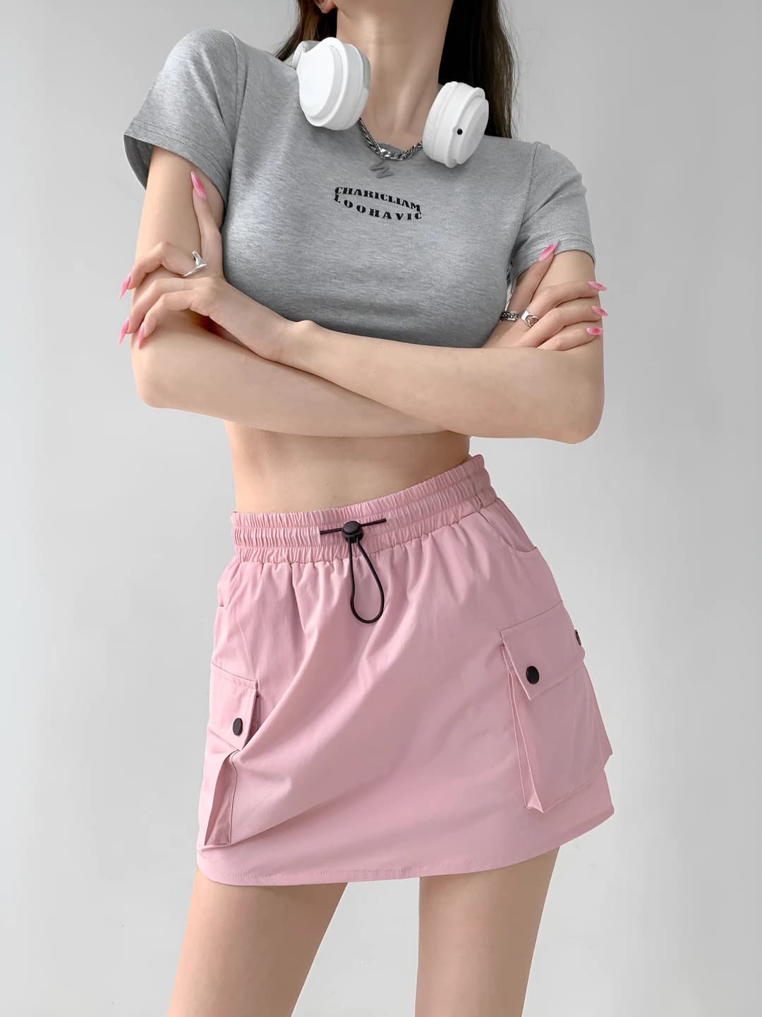 Women's A-line mini skirt: elastic waist, solid colour, summer, slimming, preppy style