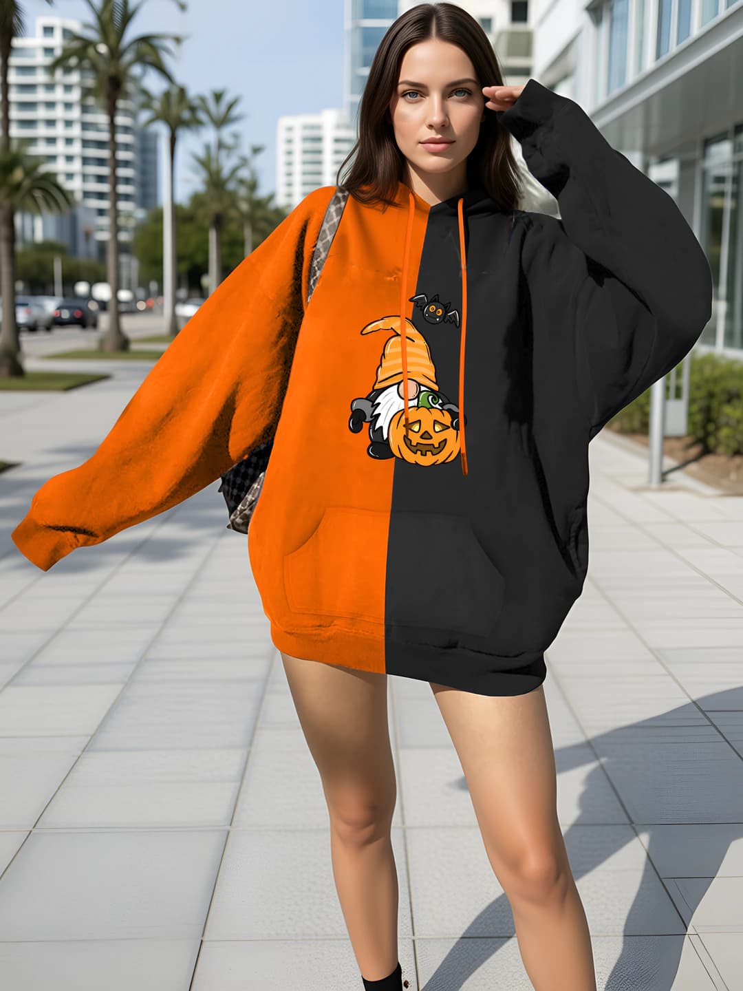 Women's loose fit printed hoodie in retro style