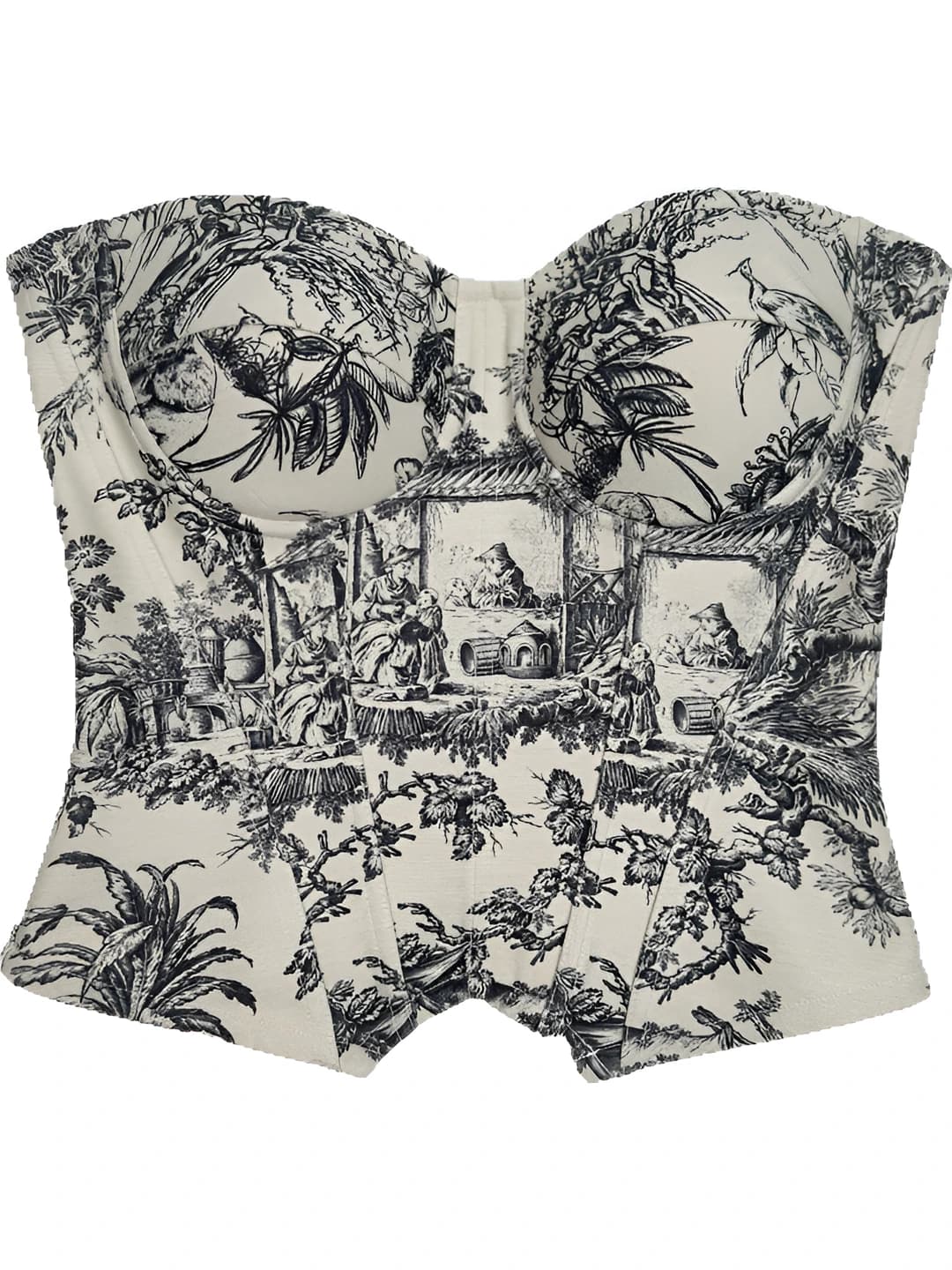 Women's corrective top and bustier: toile printed, retro, short sleeve, tummy control and slimming, all-season