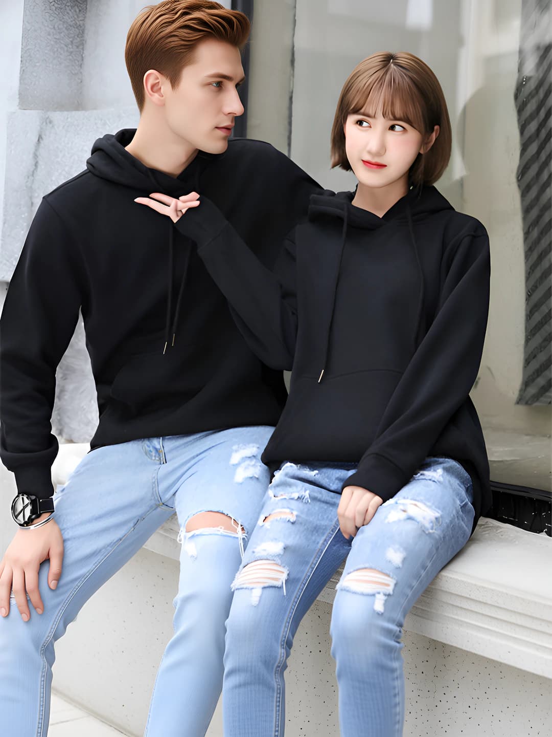 Women's hoodie: spring-autumn, long sleeve, loose fit, solid colour, thick, Korean style