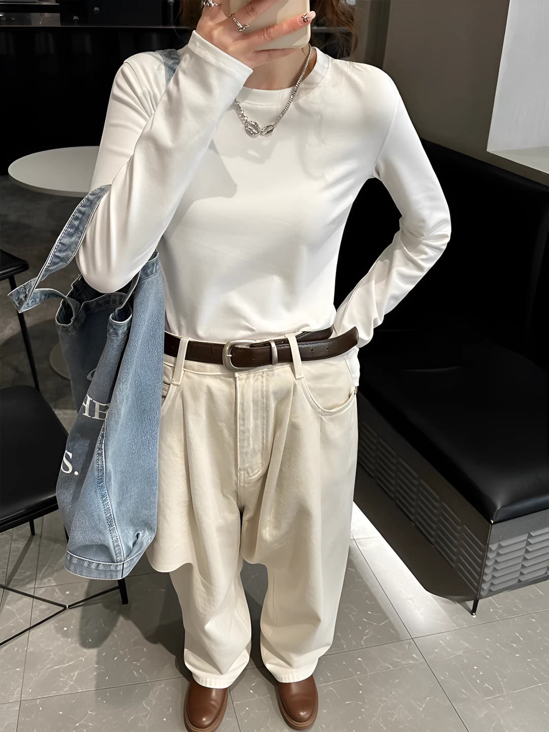 Women's 300g pure cotton long-sleeve base top, crew neck, casual style, spring-autumn