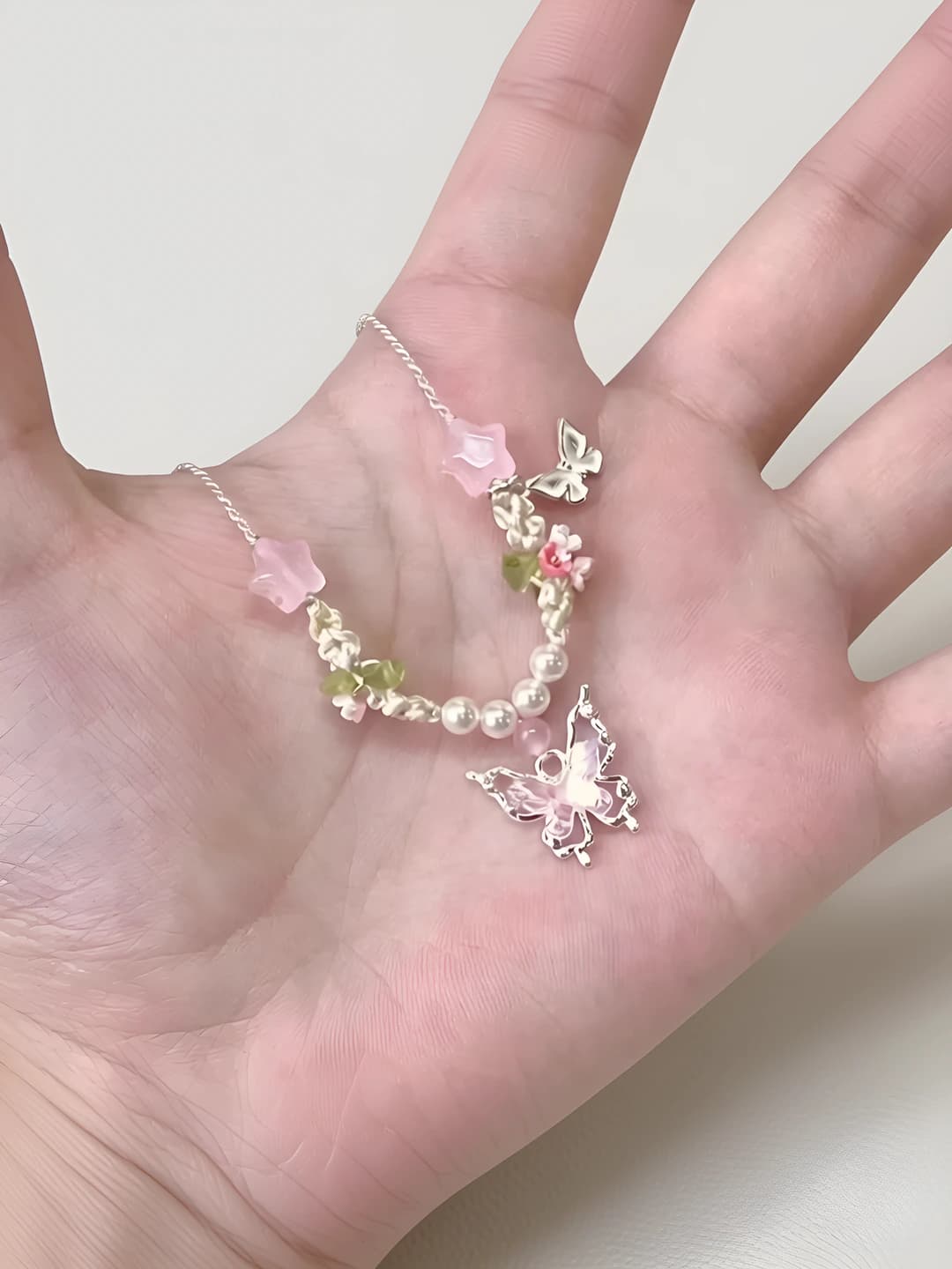 Sakura pink butterfly necklace