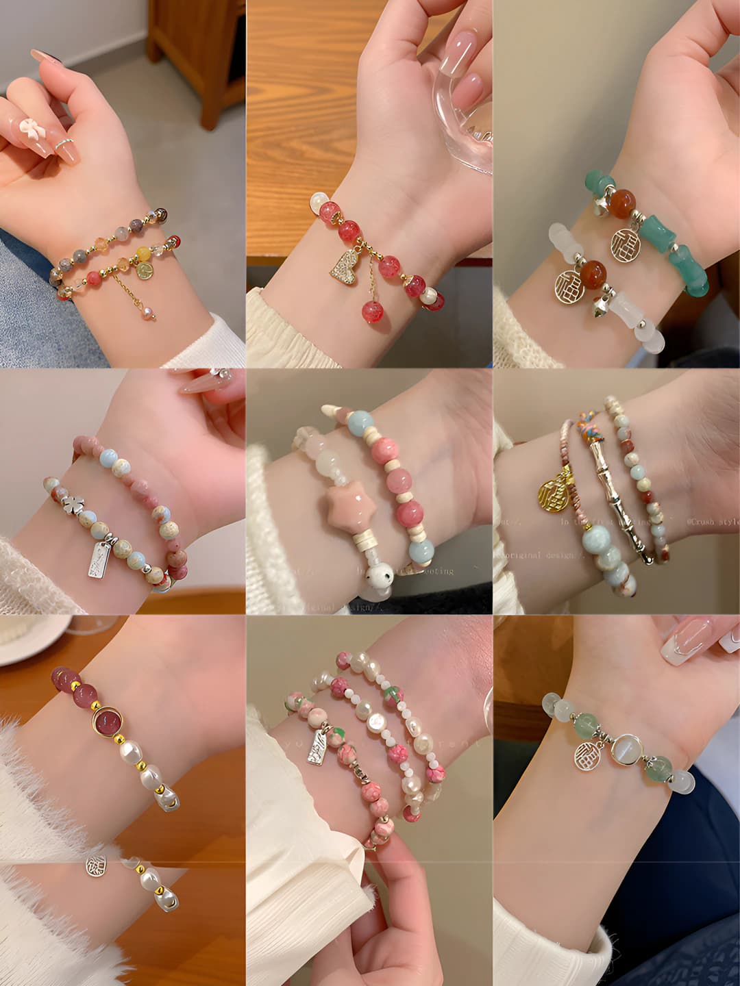 Women's Korean style retro bracelet made of copper with pearls, heart, star and geometric shapes