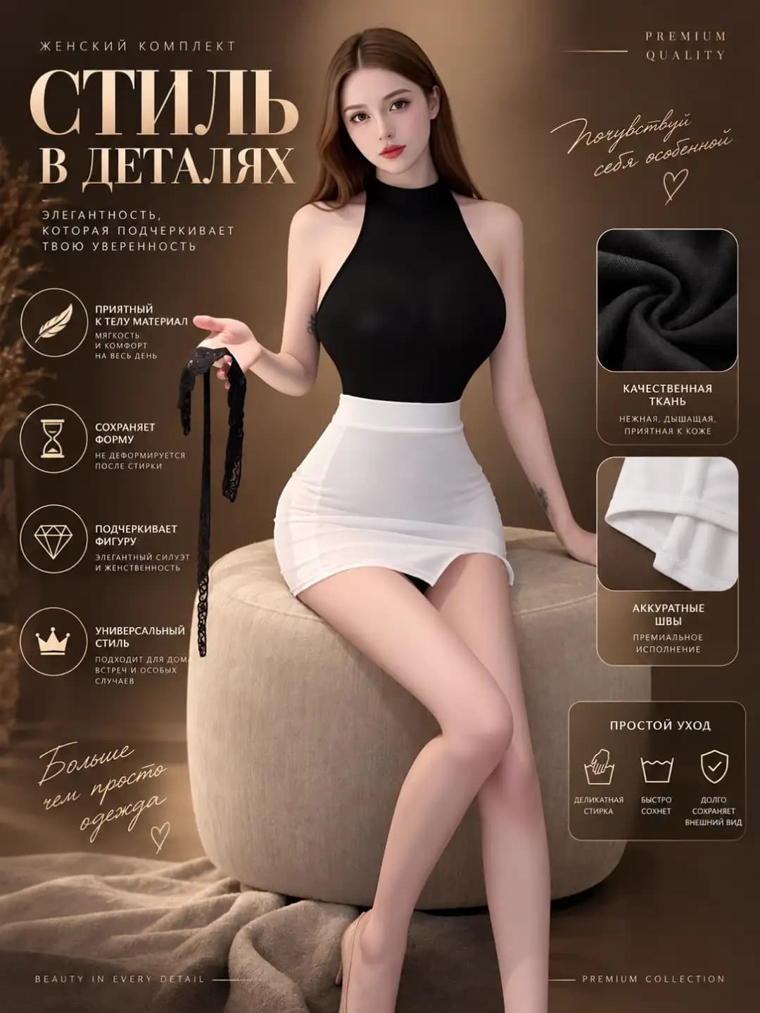 Women's erotic lingerie bodysuit set, polyester