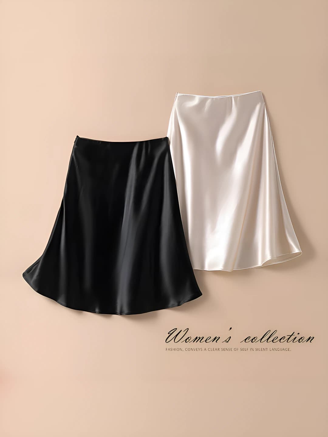 Women's summer high waist slim fit slimming solid colour A-line satin mini skirt