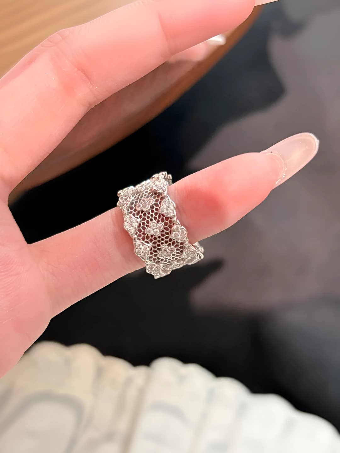 Women's lace French style geometric open ring, 2026