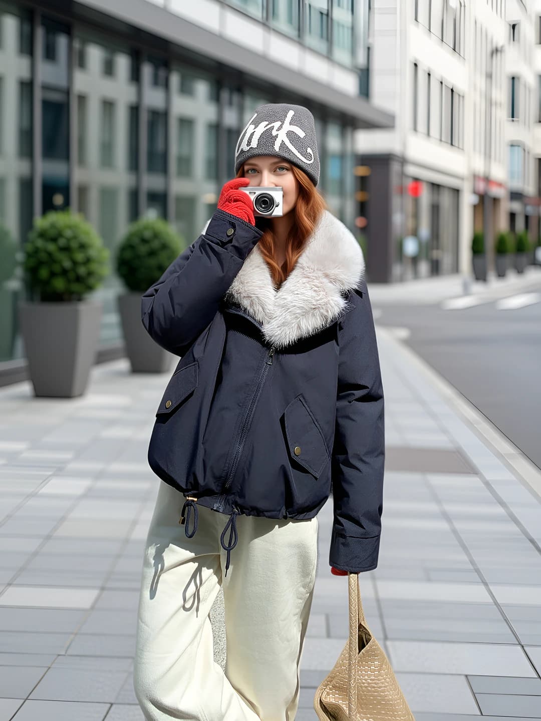 Women's winter padded jacket 2026: thickened, warm, loose fit, lapel collar, zip, solid colour, long sleeve