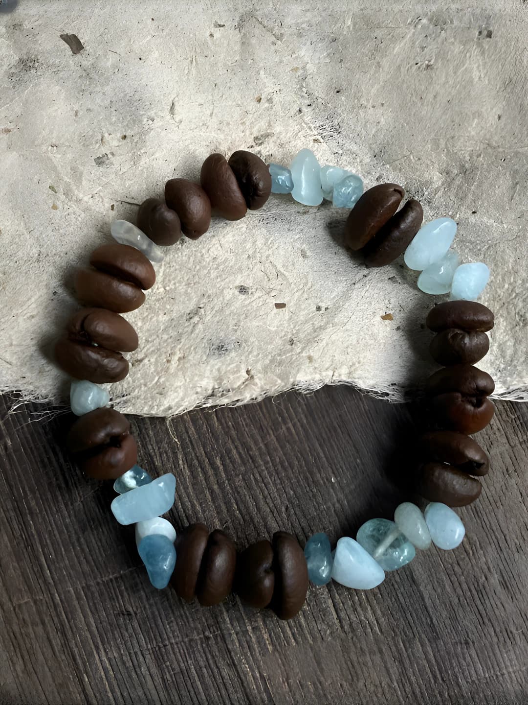Handmade women's bracelet in new Chinese style with coffee beans, natural stones and round geometric beads