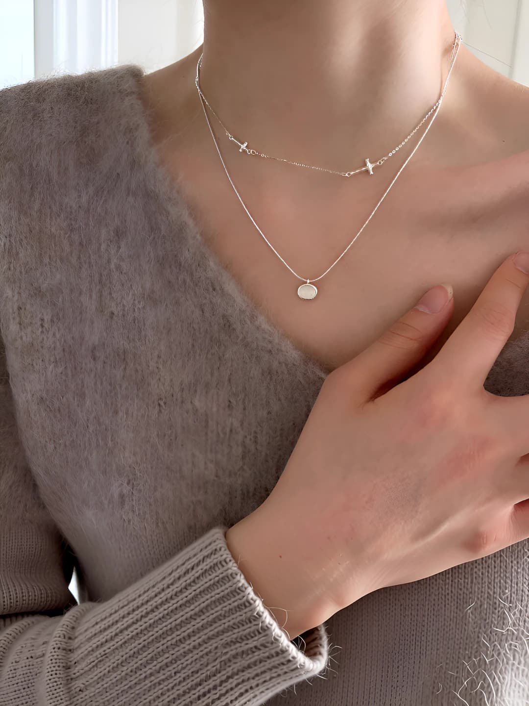 Женская цепочка из белого халцедона, геометрический дизайн, 41-50 см, золотое покрытие