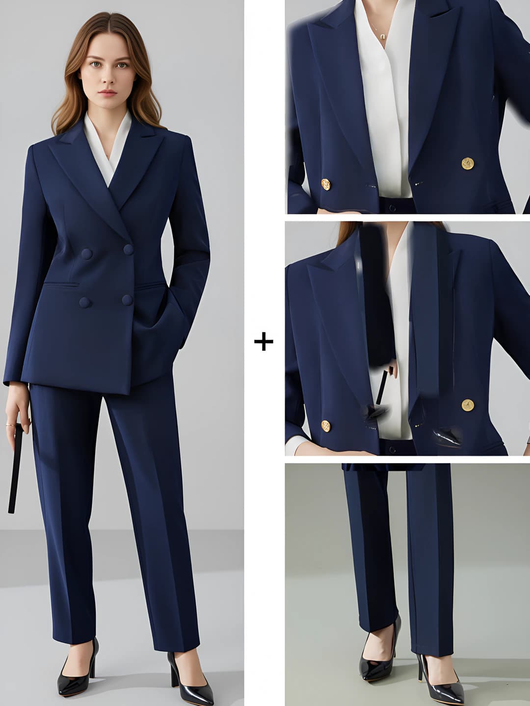 Navy Blazer + Straight Pants + White Shirt