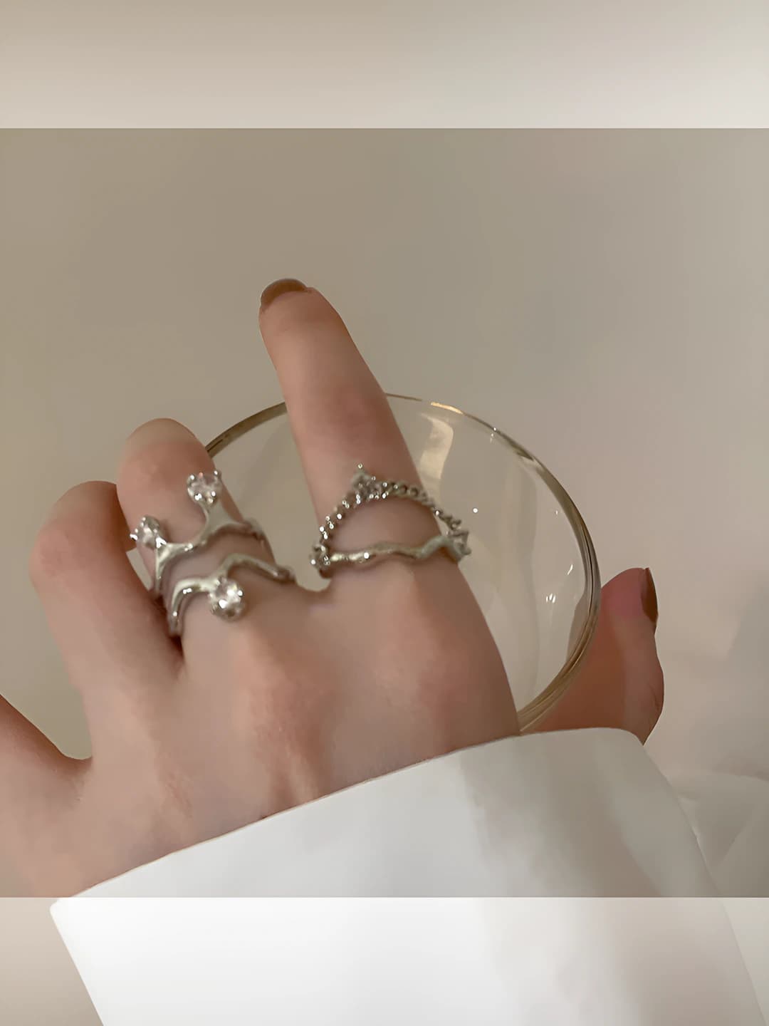 Women's open ring with zircon chain, adjustable index finger ring, premium style