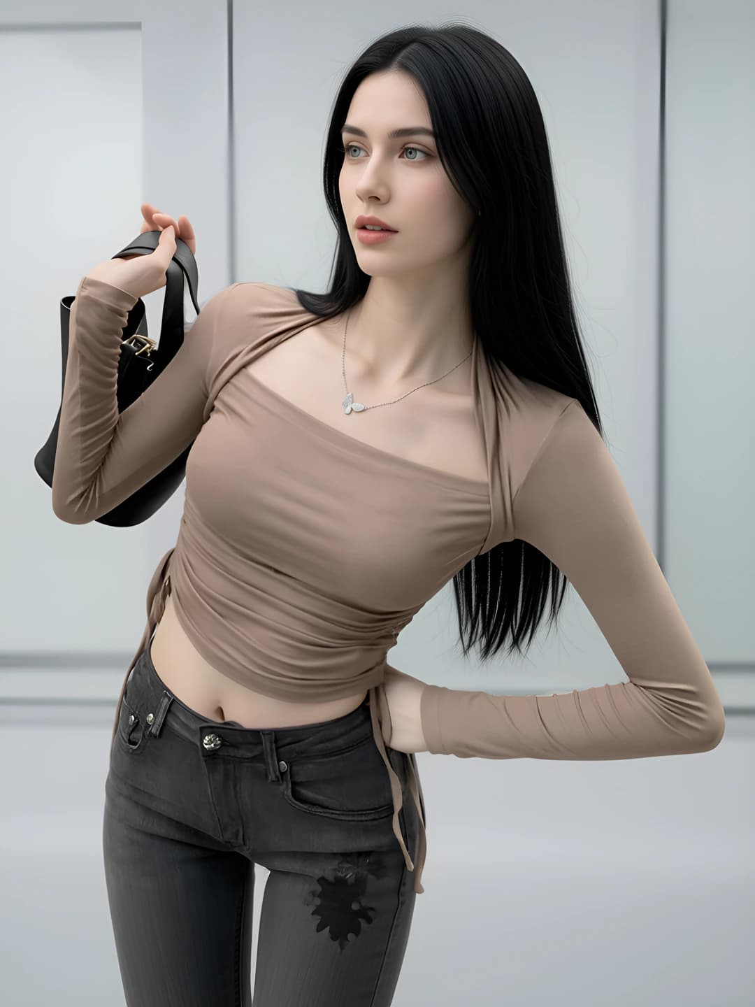 Women's long-sleeve slim fit long-sleeve base top, solid colour, square collar, autumn 2026