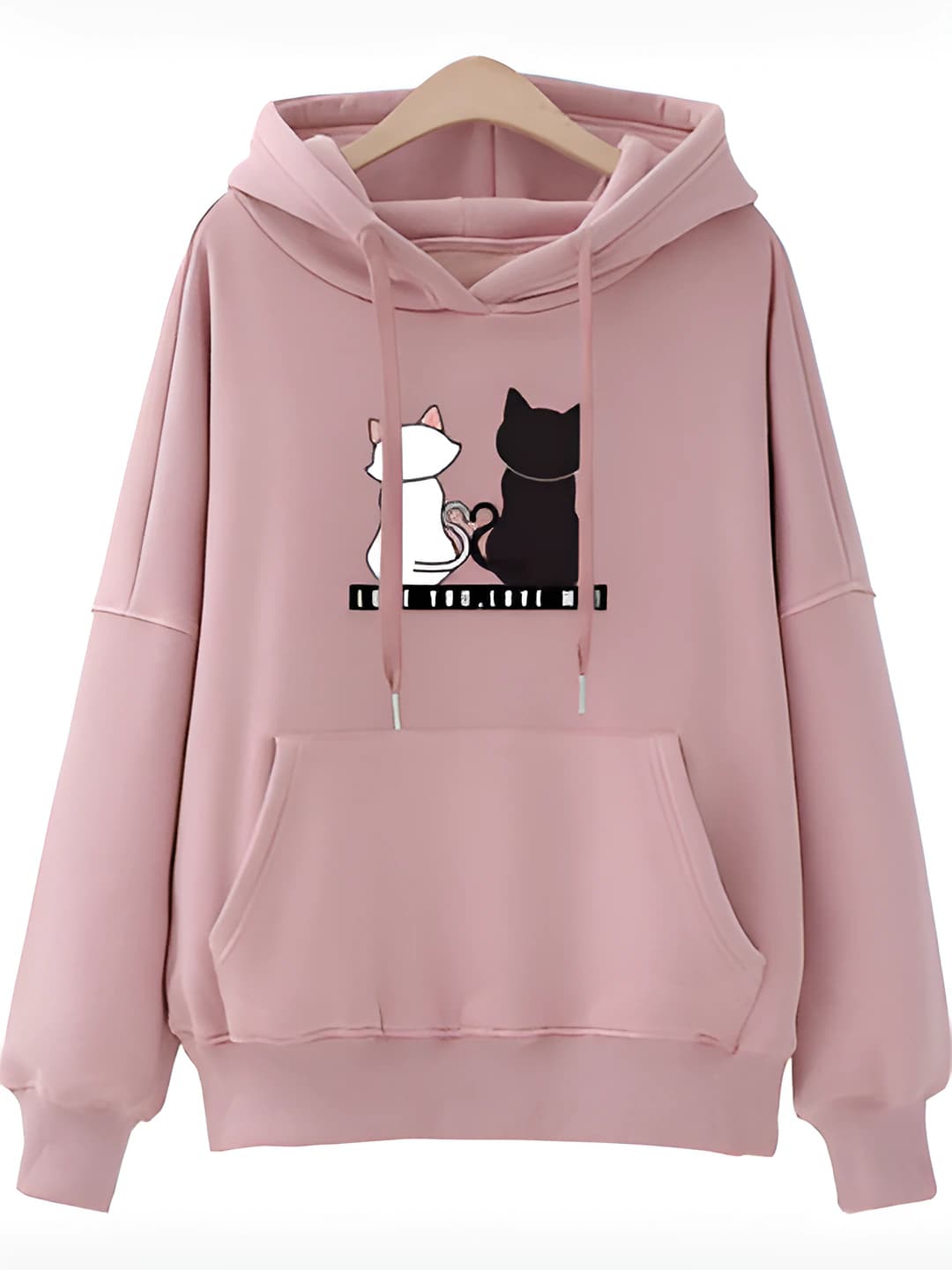 Women's fleece-lined, thickened, loose fit, printed, Korean style hoodie