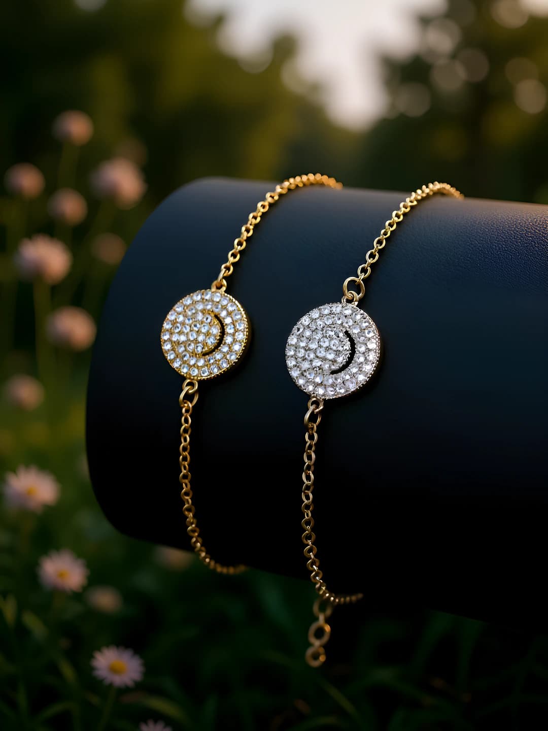 Women's chain bracelet with zircon and cute smile face, stylish accessory in light luxury style