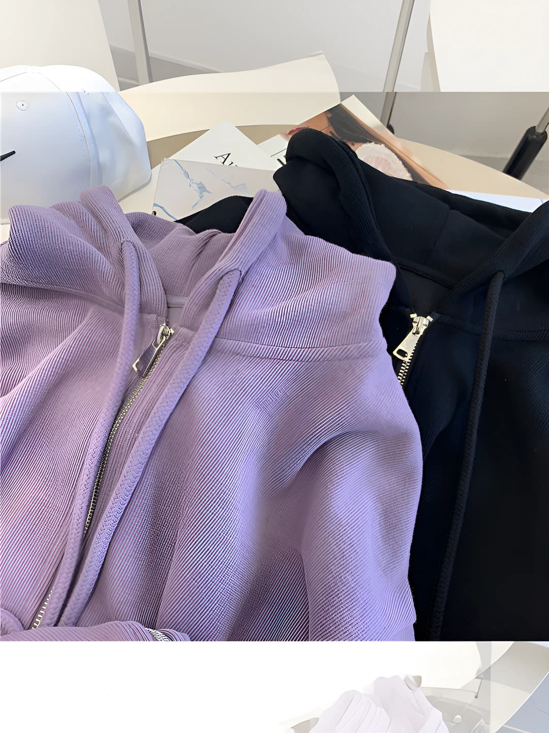 Women's Korean style thin zip-up sweatshirt, casual, solid colour, loose fit, long sleeve, 2026