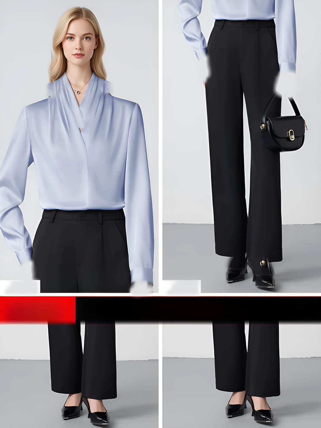 B Option: Blue Shirt + Black Trousers