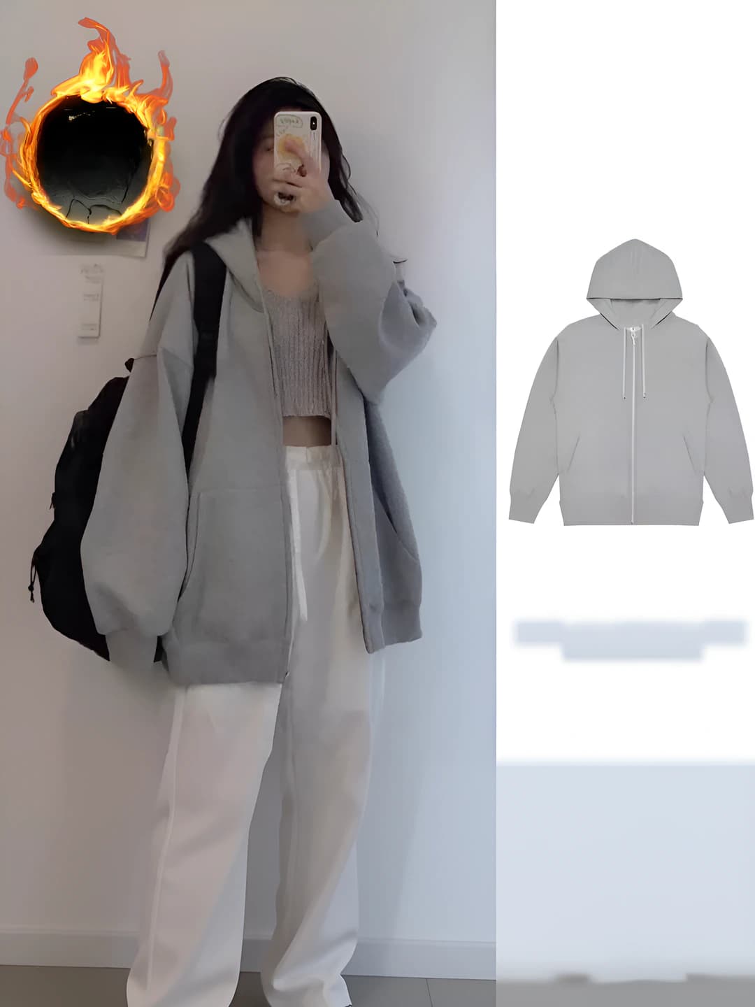 Ayollar uchun fermuarli issiq astarli svitshot, kuz-qish, uzun yeng, bo'sh (oversize), nozik ko'rsatadigan, katta o'lcham, kundalik