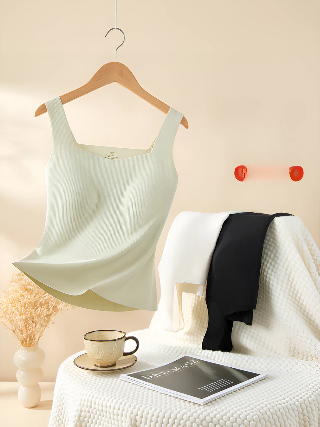 Women's camisole tank top with built-in bra: seamless, striped, ice-silk fabric, slimming, V-neck and crew neck, all-season