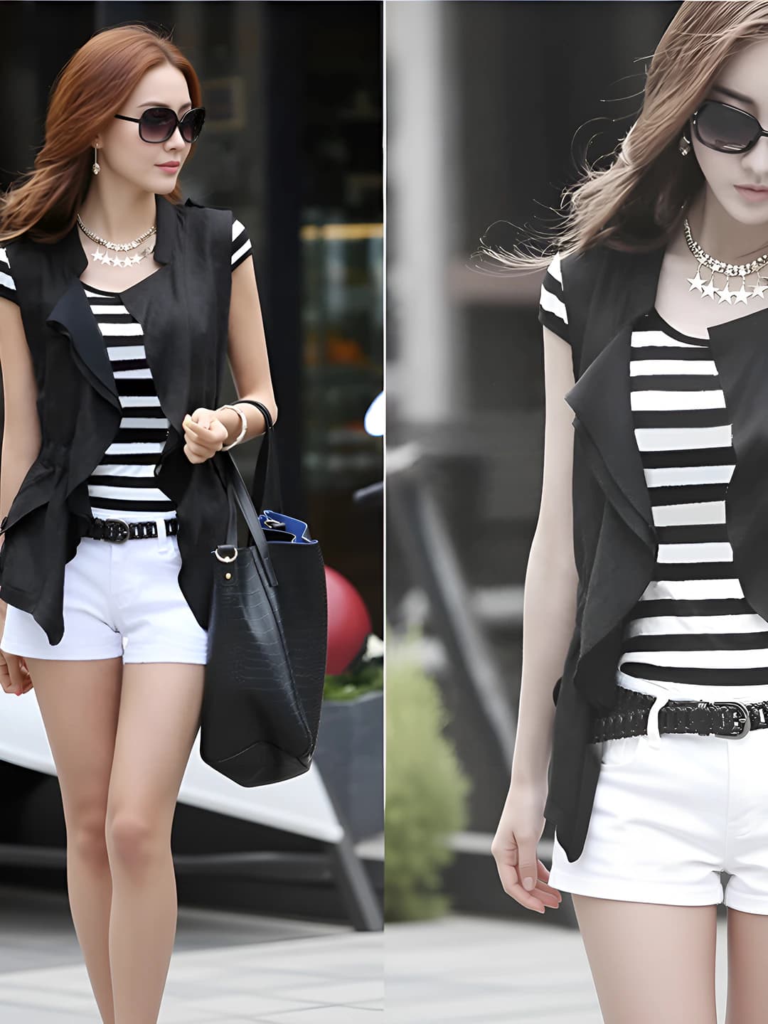 Women's striped short sleeve t-shirt, Korean style, slim fit, crew neck, spring-summer
